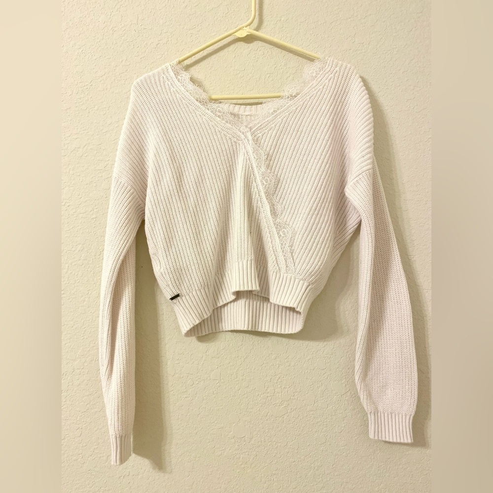 Lace Detail White Sweater